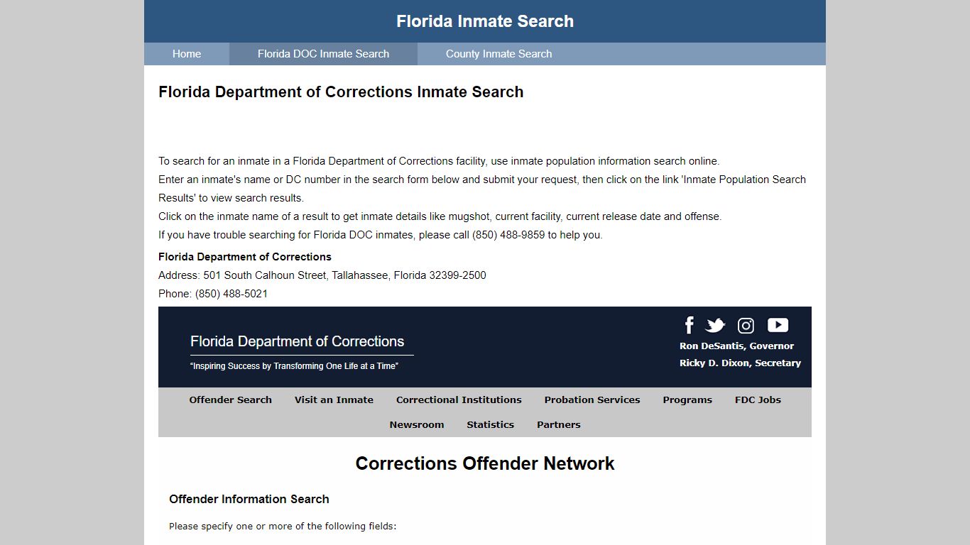 Florida Department of Corrections Inmate Search